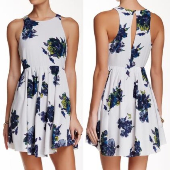 Free People Flutterby floral fit & flare in Cloud Combo. Size 6. - Picture 1 of 7